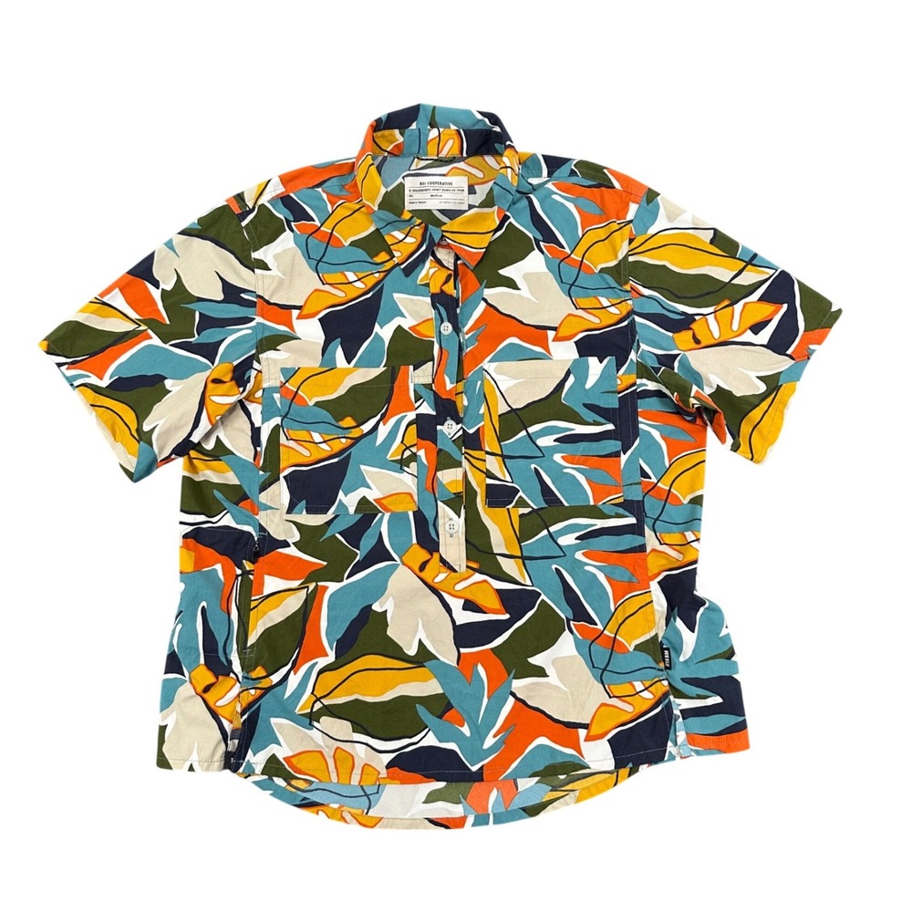 REI Co-op Mens Shirt Size Medium Short Sleeve Popover Tropical Print Camp Collar